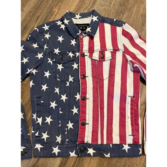 Lip Service Cult Womens Flag Patriotic Denim Independence Day Trucker Jacket XS - Picture 3 of 13